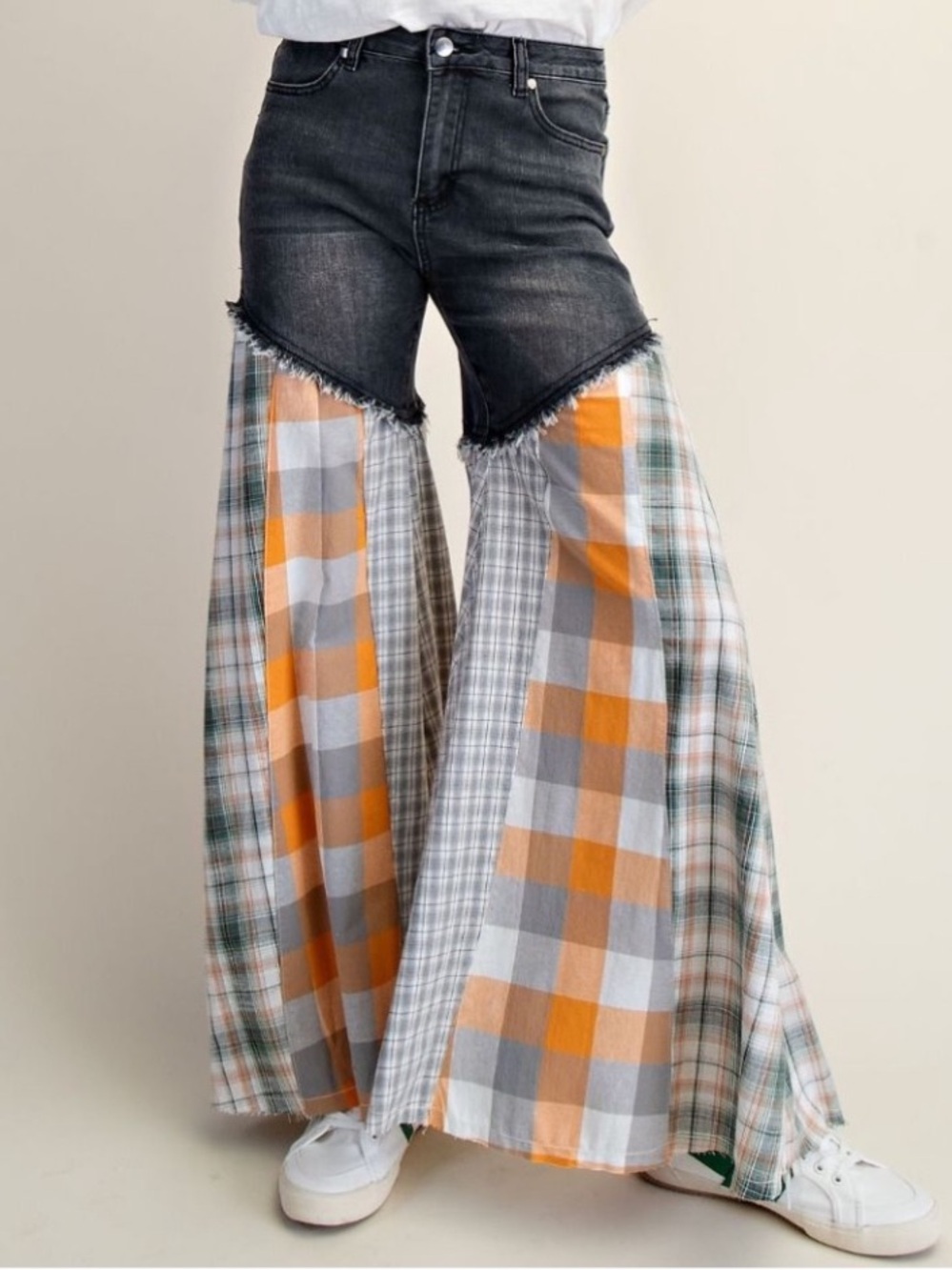 885 ❤️ EASEL PLAID MIX WASHED DENIM PANTS